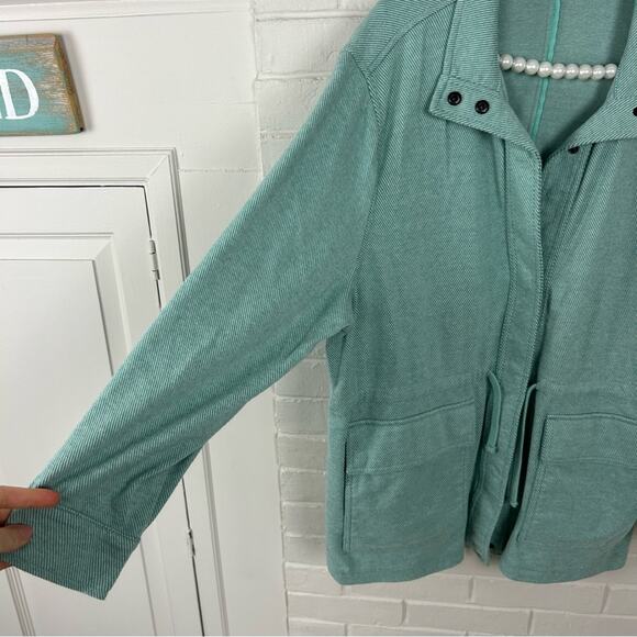 Lands’ End Teal Aqua Knit Snap Front Lightweight Jacket Size 1X - Picture 6 of 11